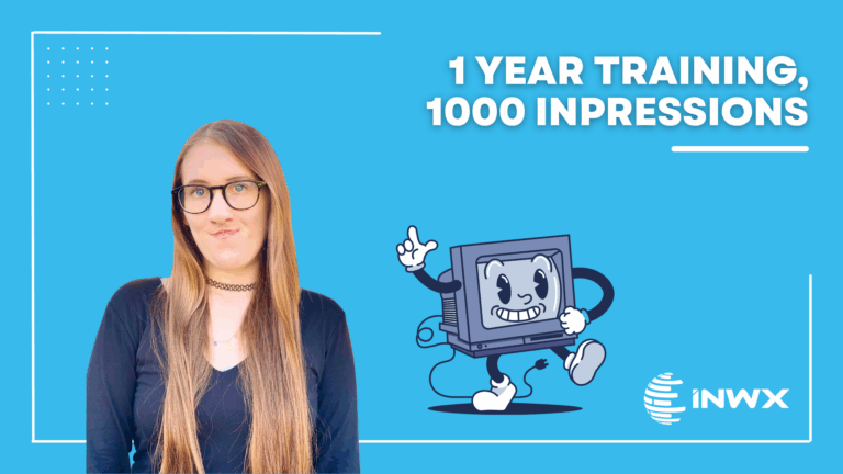 Cover image with light blue background, photo of an employee, and graphic of a computer