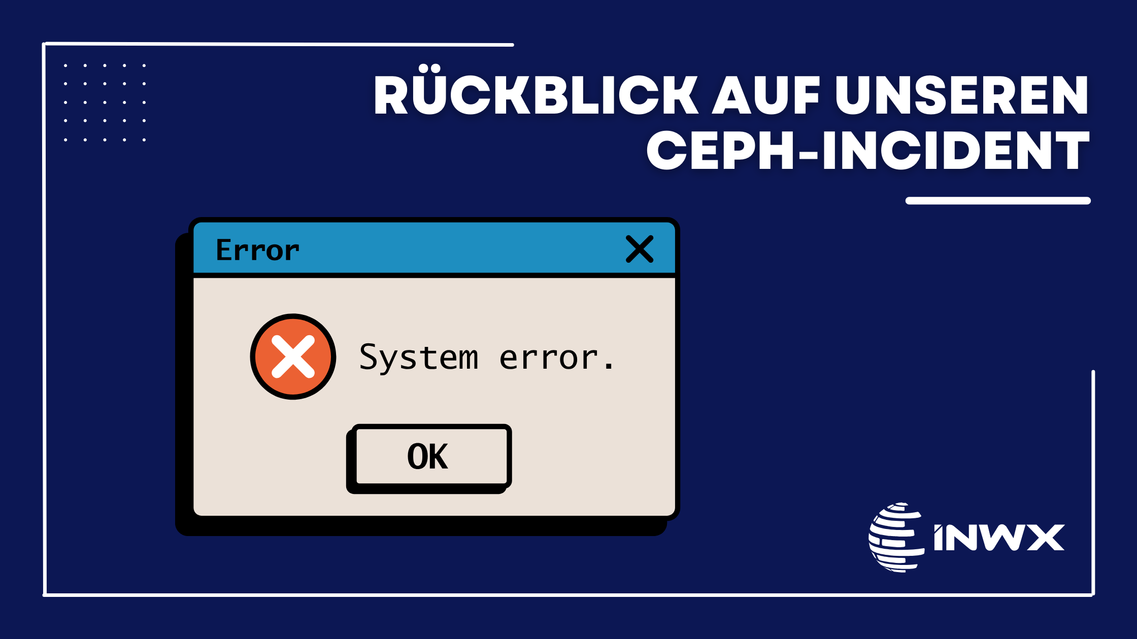 Titelbild mit dunkelblauem Hintergrund, Grafik System-Error Fenster